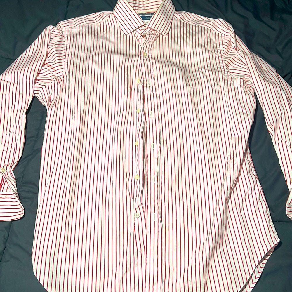 Polo Ralph Lauren Men Button Up long Sleeve Shirt Red and White Size Large